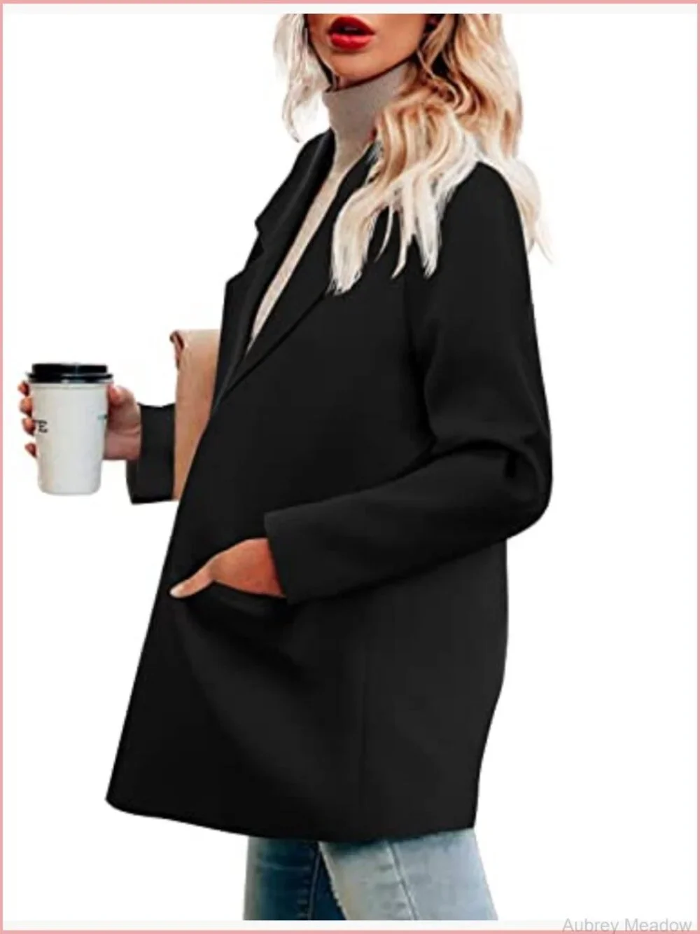 Open Front Blazer, Notch Lapel, Long Sleeve, Work Office Jacket, Lightweight